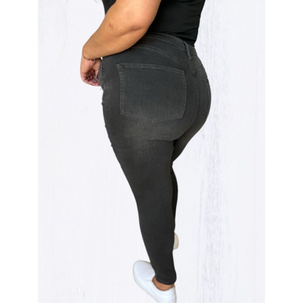 Black Wash Plus High Rise Tummy Control Skinny Jeans Stretch Sculpting Jegging - Picture 15 of 16
